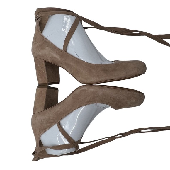 Jessica Simpson Venya Suede Totally Taupe Ankle Wrap Block Heels Size 9 Women's - Picture 6 of 10